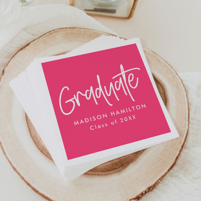 Serviette En Papier Hot Pink | Graduation de script de préppy (Créateur téléchargé)