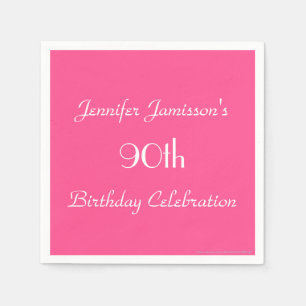 Serviette En Papier Hot Pink, Nom, 90e anniversaire fête papier simple
