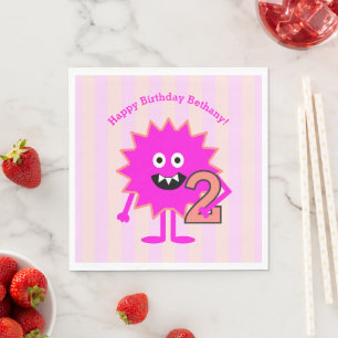 Serviette En Papier Hot rose 2e anniversaire fille Monster mignon amus