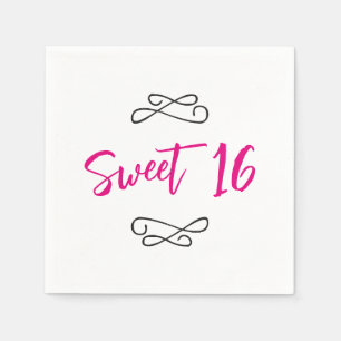 Serviette En Papier Hot rose Chic Doodle Moderne Script Sweet 16