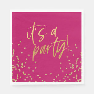 Serviette En Papier Hot rose et Gold Confetti Party
