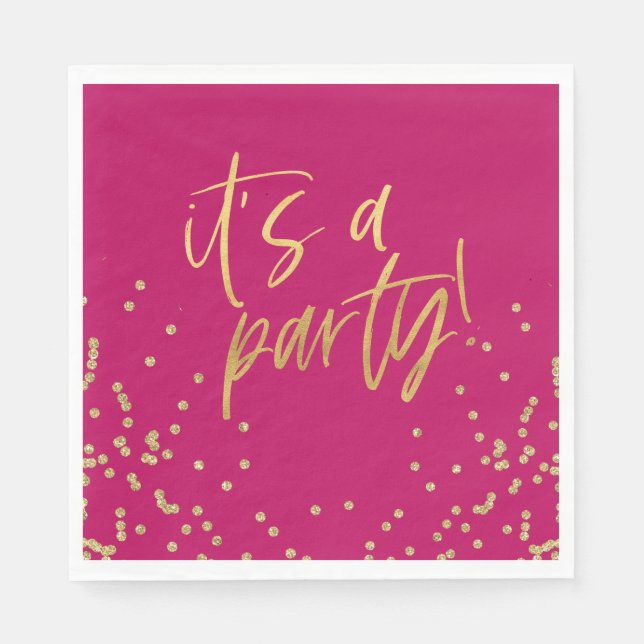 Serviette En Papier Hot rose et Gold Confetti Party (Devant)