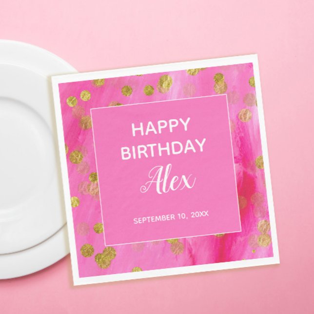 Serviette En Papier Hot Rose Gold Parties scintillant Surprise fête d' (Hot pink and gold glitter birthday party paper napkins)