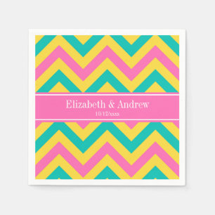 Serviette En Papier HotPink2 Ananas Turquoise LG Chevron Nom Monogramm