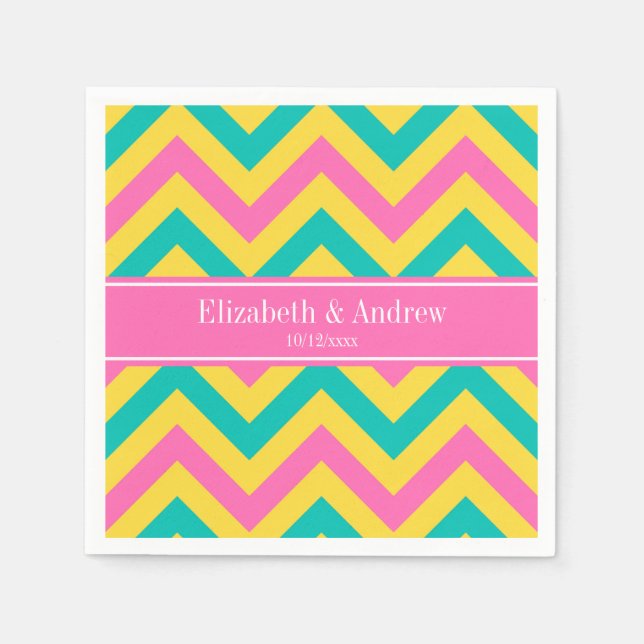 Serviette En Papier HotPink2 Ananas Turquoise LG Chevron Nom Monogramm (Devant)