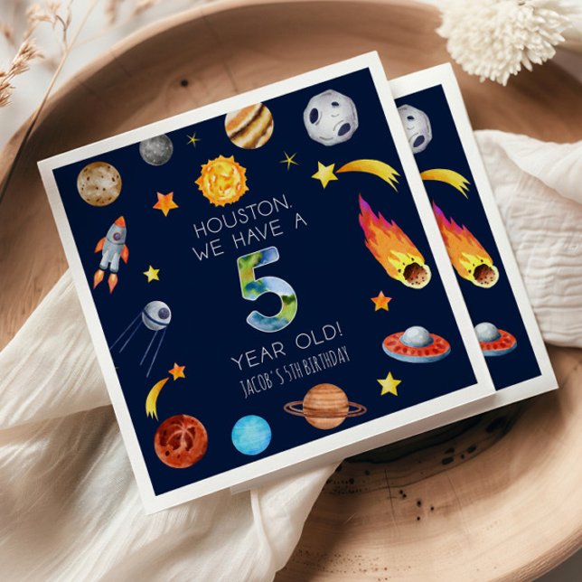 Serviette En Papier Houston We Have A 5 Year Old 5th Birthday Party (Créateur téléchargé)