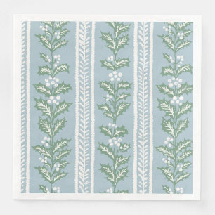 Serviette En Papier Houx bleu français et rayure de baie blanche