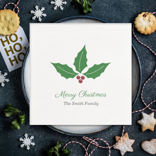 Serviette en papier Houx de Noël (Christmas Holly Napkins)