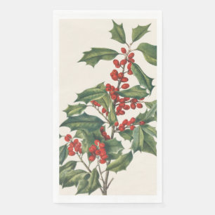 Serviette En Papier Houx de Noël Classique avec Baies Rouges Art