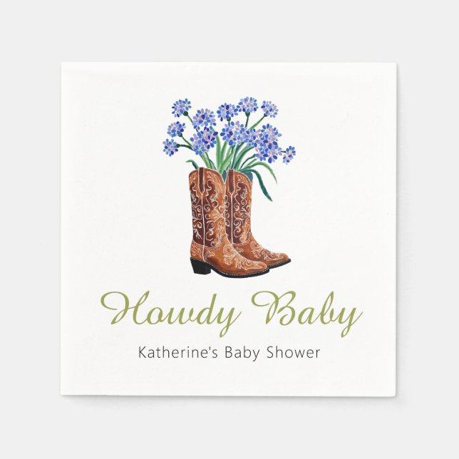 Serviette En Papier Howdy Baby Bluebonnets Baby shower Cowboy (Devant)
