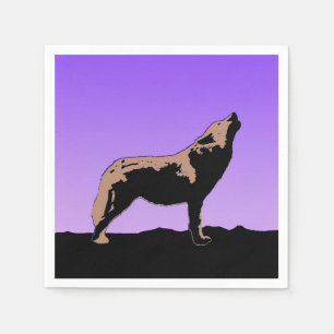 Serviette En Papier Howling Wolf at Sunset - Art faunique original