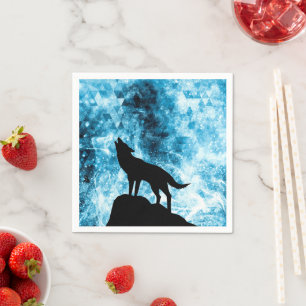 Serviette En Papier Howling Wolf Hiver neige bleue fumée Abstraite