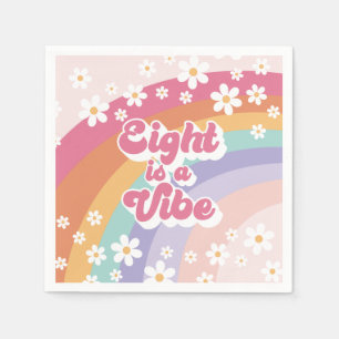 Serviette En Papier Huit est Vibe Retro Rainbow 8e anniversaire