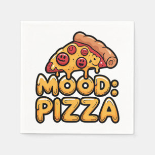 Serviette En Papier Humeur : Pizza - Fun Cartoon Slice avec Happy Topp