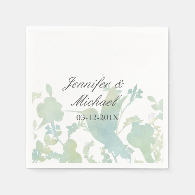 Serviette En Papier Hummingbird Garden Aquarelle Mariage élégant (Devant)