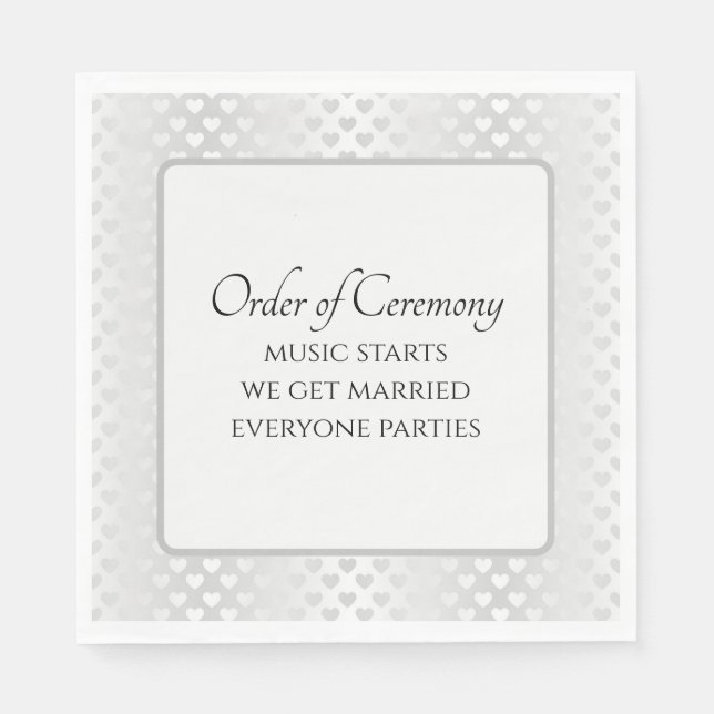 Serviette En Papier Humorous Wedding Text with Shimmering Hearts (Devant)