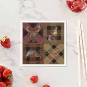 Serviette En Papier Hunt Club Plaid with Wildlife Game