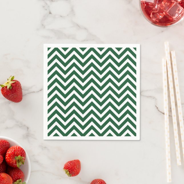 Serviette En Papier Hunter Green et White Chevron (En situation)