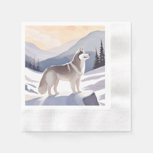 Serviette En Papier Husky d'Alaska Montagne de Chien Aquarelle