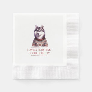 Serviette En Papier Husky de Noël personnalisé