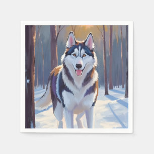Serviette En Papier Husky   Peinture de compagnie d'aquarelle d'hiver 