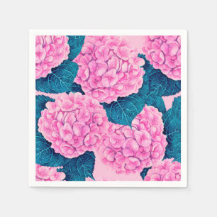 Serviette En Papier Hydrangea aquarelle motif, rose et bleu