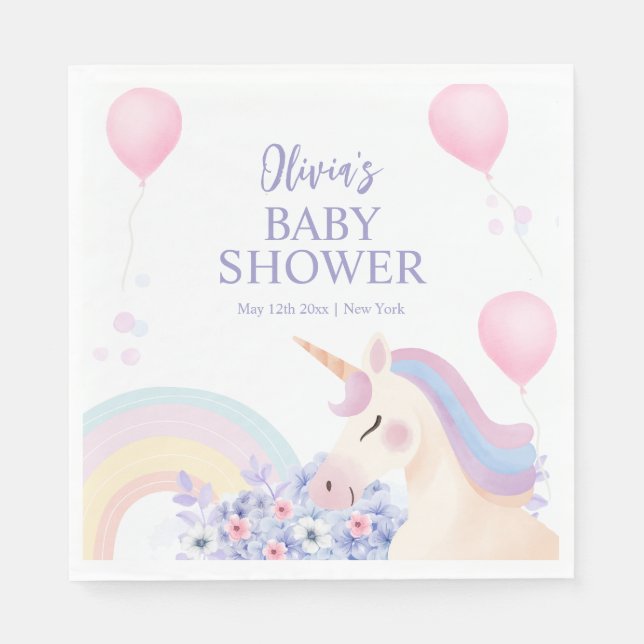 Serviette En Papier Hydrangea Balloon Rainbow Unicorn Baby shower (Devant)