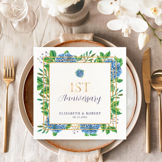 Serviette En Papier Hydrangea Bleu 1er Anniversaire de Mariage (Créateur téléchargé)