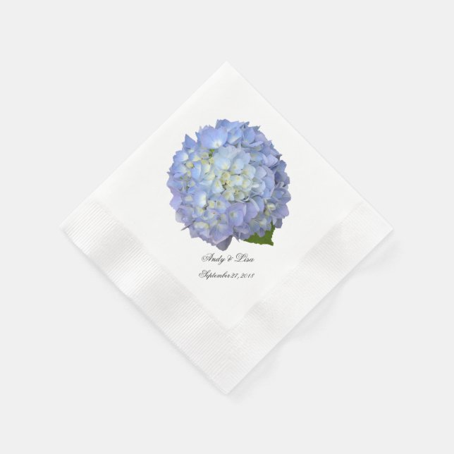 Serviette En Papier Hydrangea Bleu de Mariage Personnalisé (Coin)