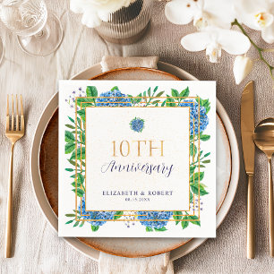 Serviette En Papier Hydrangea Bleu Doré 10e Anniversaire de Mariage