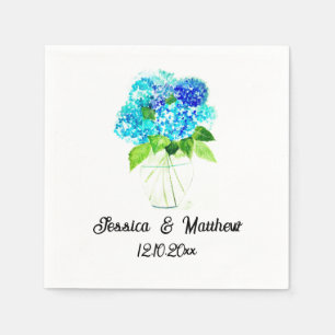 Serviette En Papier Hydrangea Blue Aquarelle nature fleurie Mariages