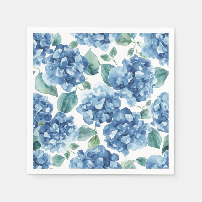 Serviette En Papier Hydrangea Blues | Fleurs à motif de fleurs aquarel (Devant)