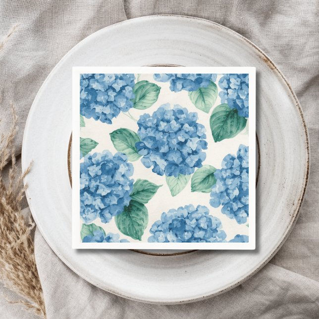 Serviette En Papier Hydrangea Blues Fleurs Aquarelle Botanique Florais (Créateur téléchargé)