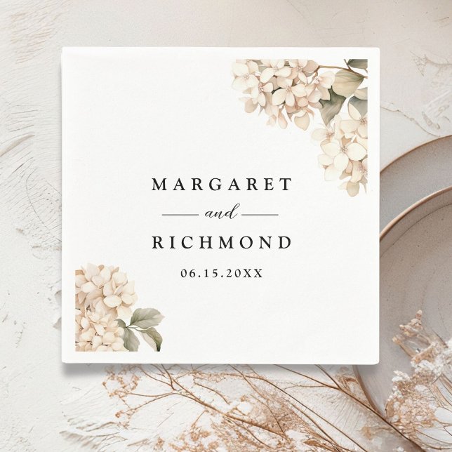 Serviette En Papier Hydrangea Elegant Blanc Floral Mariage (Créateur téléchargé)