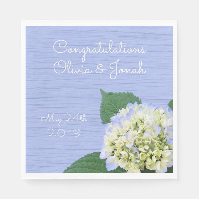 Serviette En Papier Hydrangea Félicitations Grain de Bois Mariage (Devant)