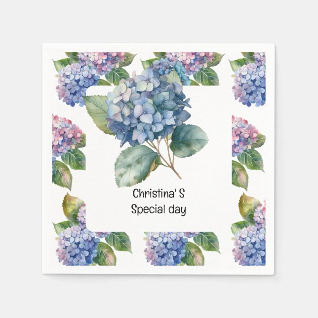 Serviette En Papier Hydrangea fleurs flore fleuriste amant aquarelle (Devant)