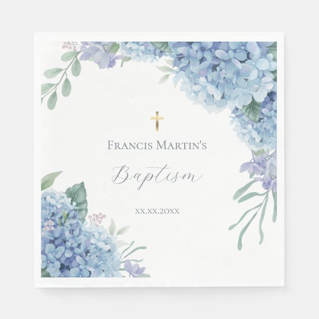 Serviette En Papier Hydrangea floral Baptême (Devant)