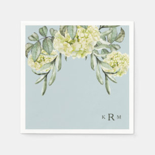 Serviette En Papier Hydrangea Foliage Monogramme Dusty Blue Cocktail