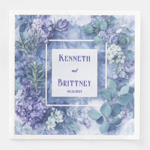 Serviette En Papier Hydrangea lavande bleu de marbre Mariage d'hiver