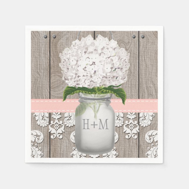 Serviette En Papier Hydrangea Mason Jar rose pâle (Devant)