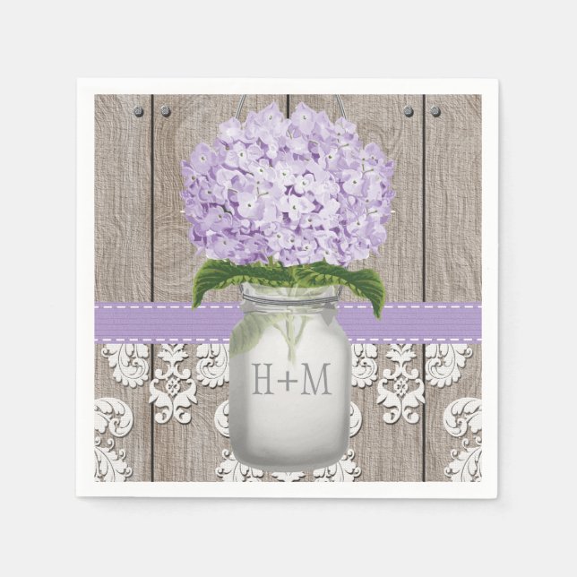 Serviette En Papier Hydrangea Mason Jar violet monogramme (Devant)