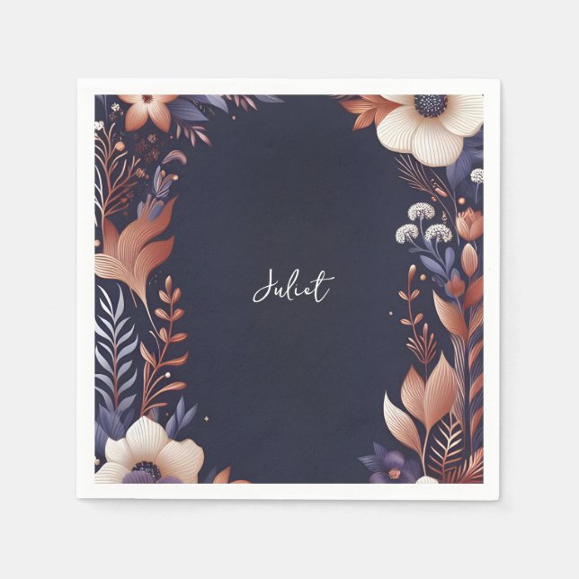 Serviette En Papier Hydrangea Métallic Bleu Marine Pur Fête de Mariage (Devant)