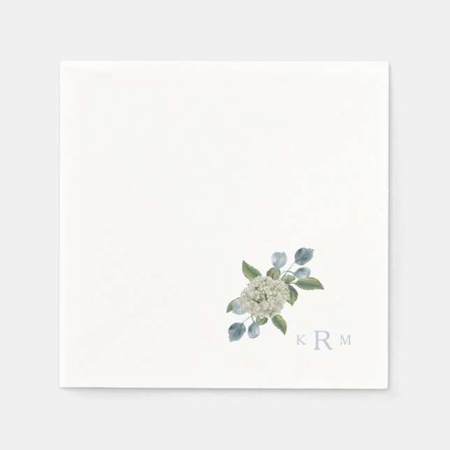 Serviette En Papier Hydrangea Monogram Blanc & Bleu Cocktail serviette (Devant)