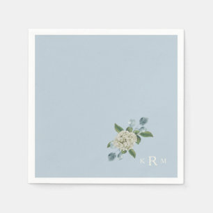Serviette En Papier Hydrangea Monogram Dusty Blue Cocktail