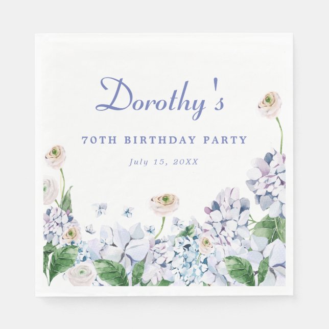 Serviette En Papier Hydrangea Rose 70e anniversaire Personnalisé Perso (Devant)