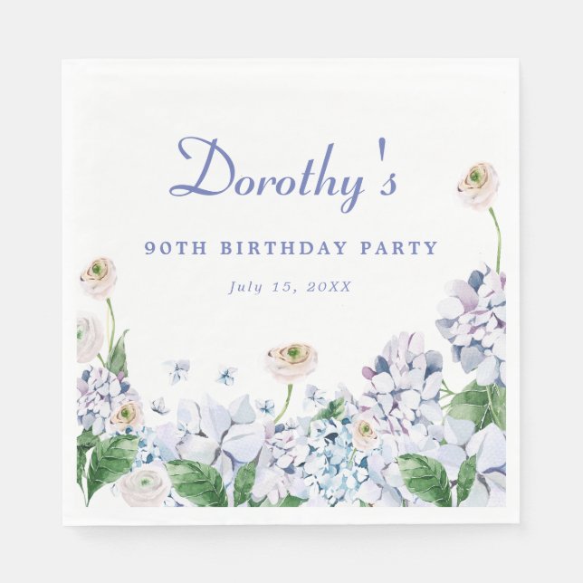 Serviette En Papier Hydrangea Rose 90e anniversaire Personnalisé (Devant)