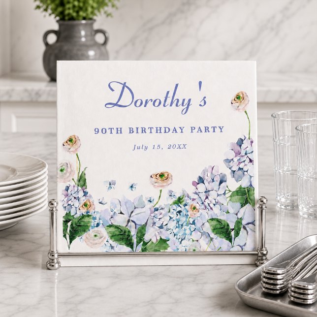 Serviette En Papier Hydrangea Rose 90e Anniversaire Personnalisé Sur M (Créateur téléchargé)