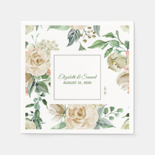 Serviette En Papier Hydrangea Rose Crème Beige Mariée Marié Mariage