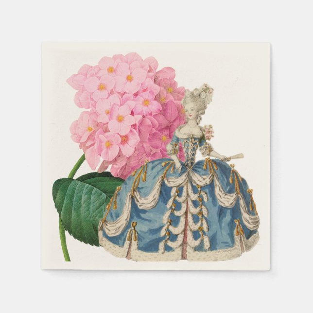 Serviette En Papier Hydrangea rose Marie Antoinette Ecru Napkin (Devant)