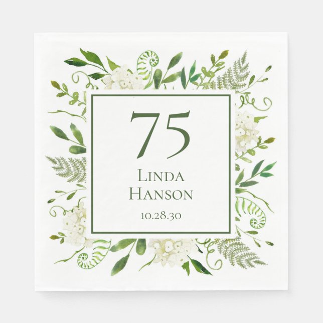 Serviette En Papier Hydrangeas blanches pour 75e anniversaire (Devant)